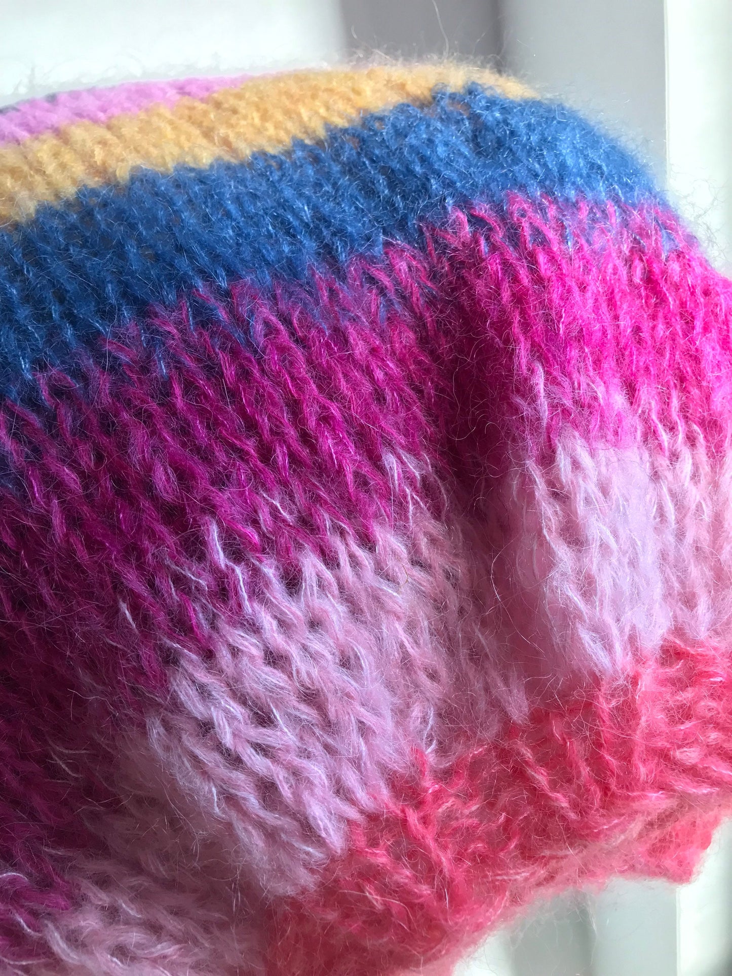 MUSE Dark Grey Mohair with Colored Striped Balloon Sleeves, Oversized Jumper, Multicolor Sweater, Loose Sweater, Mohair and Silk Sweater