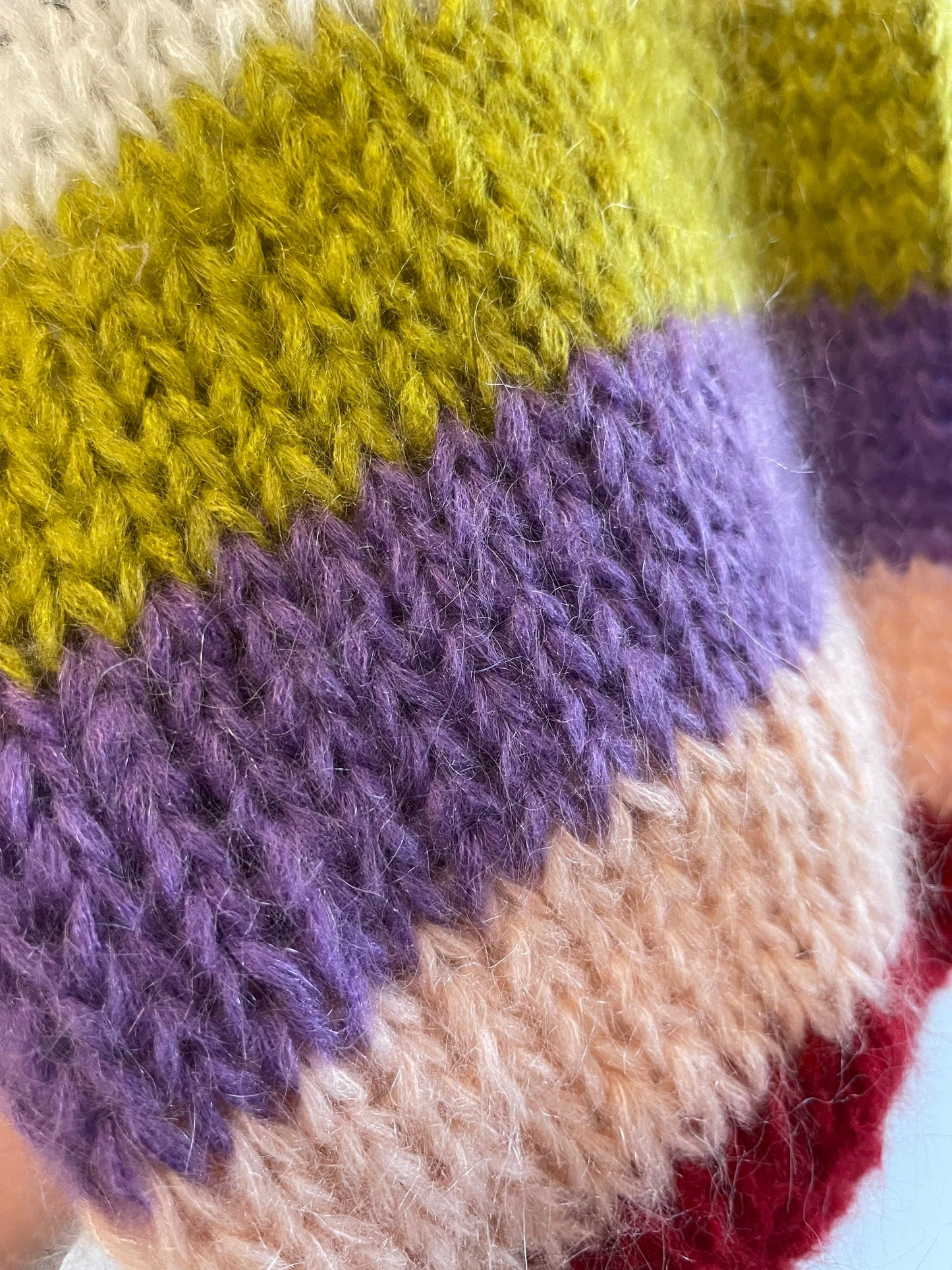 ELBA White Mohair Pullover with Multicolor Striped Balloon Sleeves, Oversized Knit Sweater