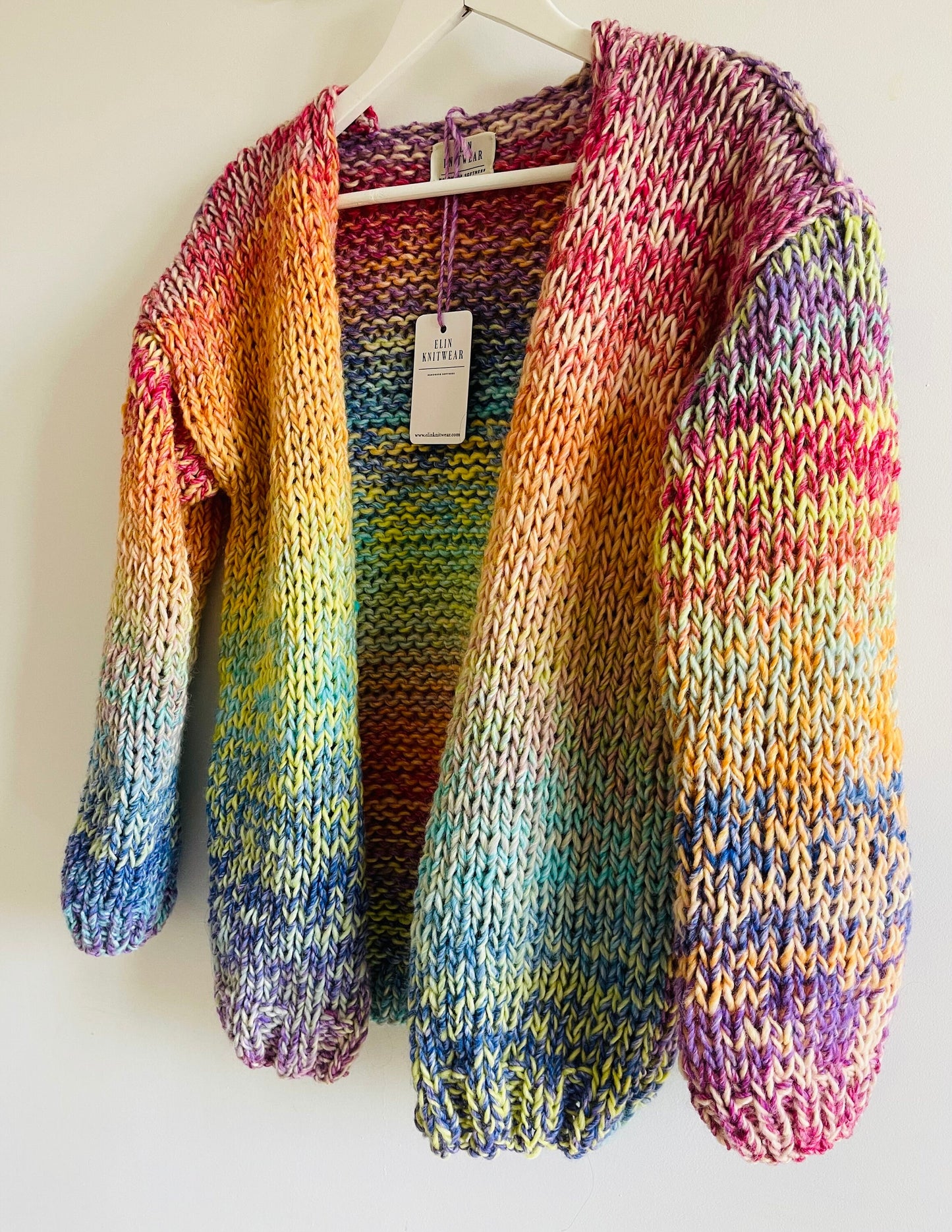 VIVA Rainbow Chunky Cardigan, Oversized Cardigan, Hand Knit Jumper , Multicolor Sweater, Winter Cardigan, Ombre Sweater, Wool Blend Cardigan