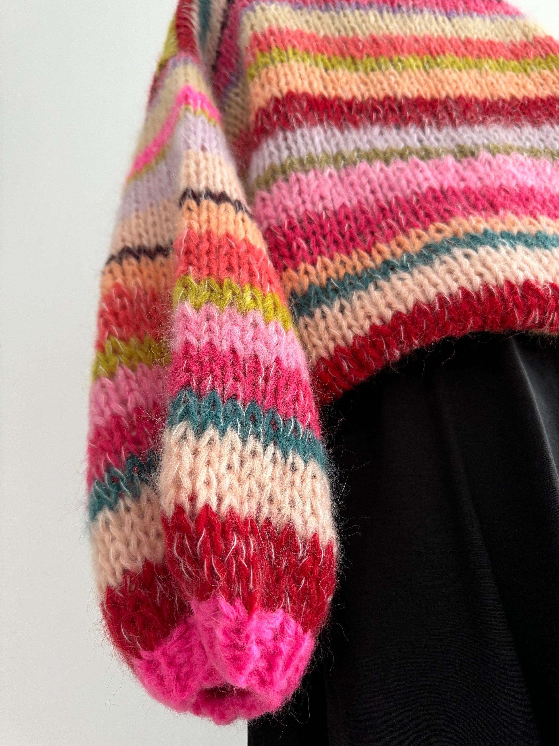 MAY 2 Rainbow Pullover, Knit Mohair Sweater with Balloon Sleeves, Multicolor Knit, Hand Knit Cardigan, Striped Sweater