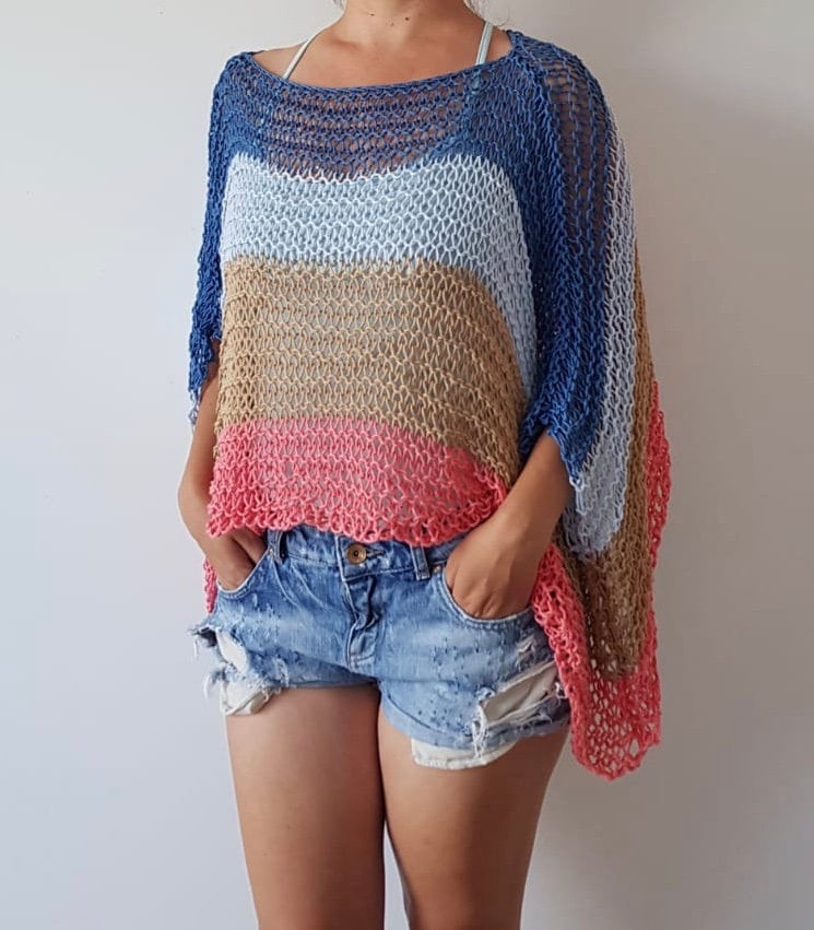 Knit Summer Blouse, Beach Top, Loose Knit Top, Oversized Top, Beach Cover, Summer Top, Summer Tunic, Fashion Clothing, Vegan Clothing