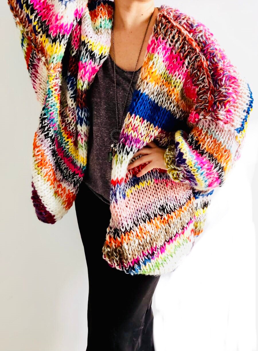 FLORENCE Oversized Rainbow Cardigan, Oversized Jumper, Colorful Sweater, Colorful Cardigan, Chunky Cardigan, Multicolor Jumper,Chunky Jumper