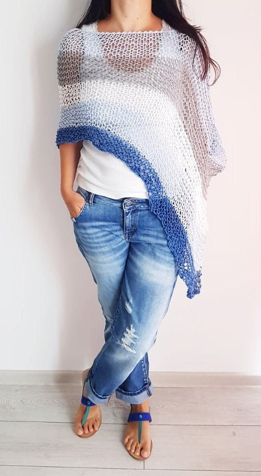 Summer Shawl, Summer Poncho, Cover - Up, Soft Poncho, Beach Top, Beach CoverUp, Boho Blouse, Boho Top, Loose Top, Oversize Top