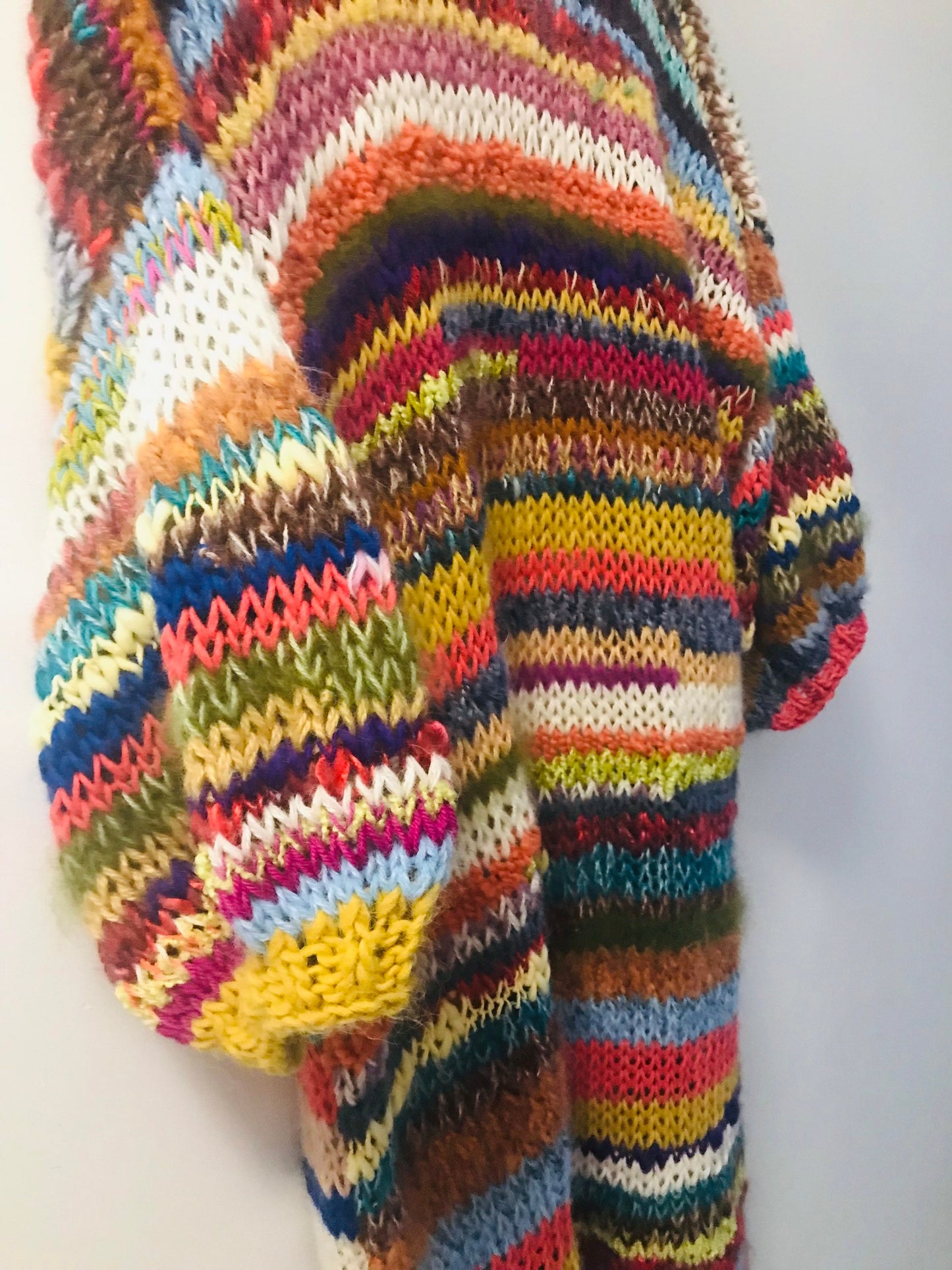 LISABONA Long Line Cardigan with Kimono Sleeves, Rainbow Cardigan, Coat Cardigan, Hippie Jumper, Long Chunky Sweater, Multicolor Sweater