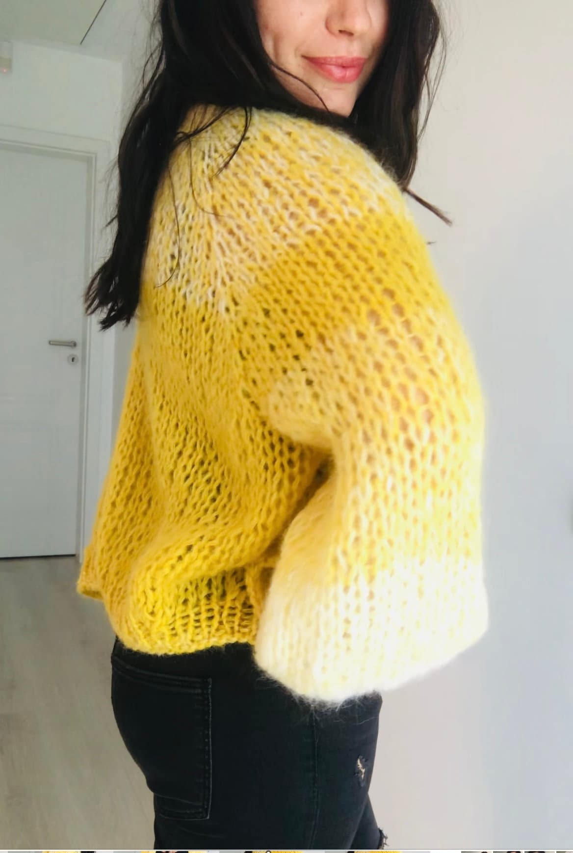 Yellow Mohair Cardigan, Cropped Cardigan, Airy Bomber, Mohair Sweater, Hand Knit Jumper, Chunky Knit, Light Cardigan, Fashion Clothing