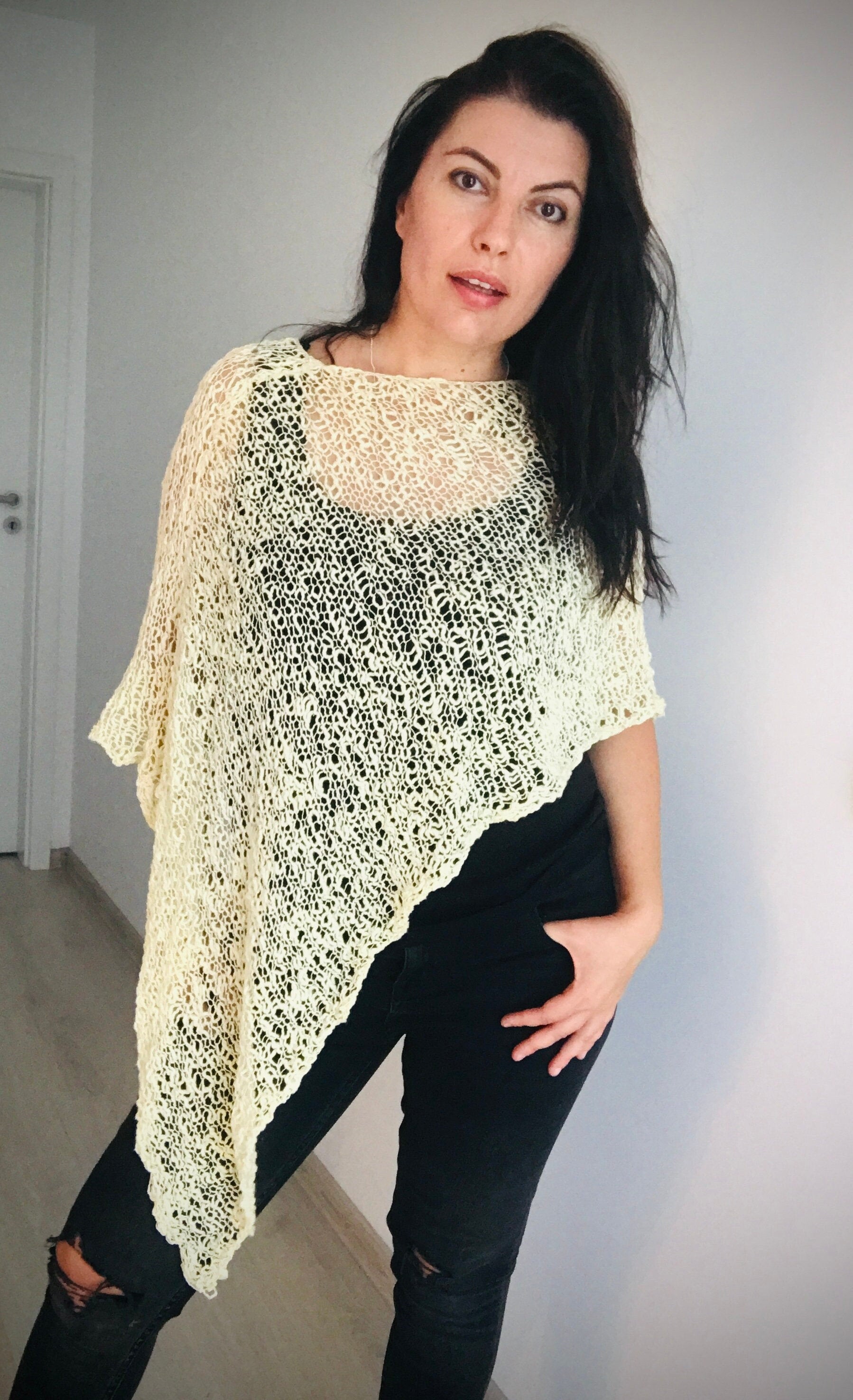 Vanilla Cotton Shrug, Summer Poncho, Beach CoverUp, Loose Knit Shrug, Bridal Bolero, Cotton Summer Knit, Vegan Clothing, Boho Shrug, Airy