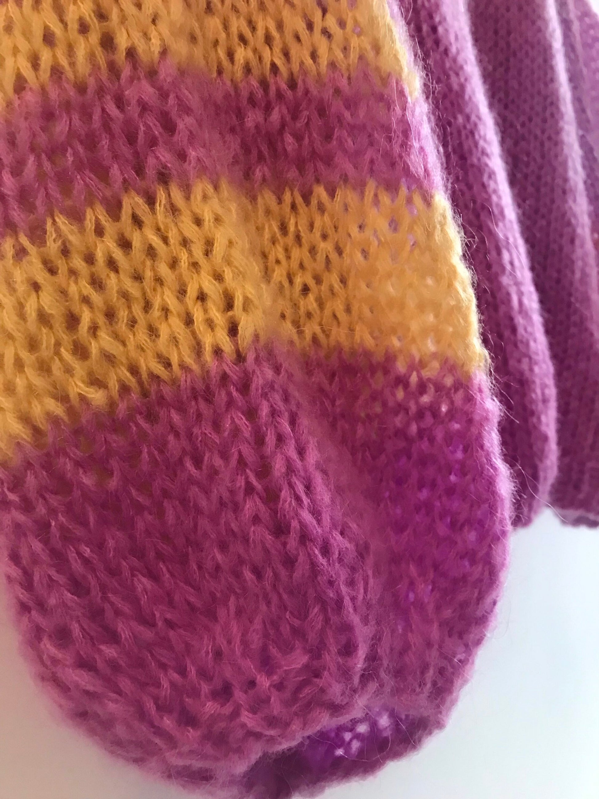 Violet Mohair Sweater, Oversized with Balloon Sleeves, Striped Sleeves, Light Soft Jumper, Purple Oversized Sweater