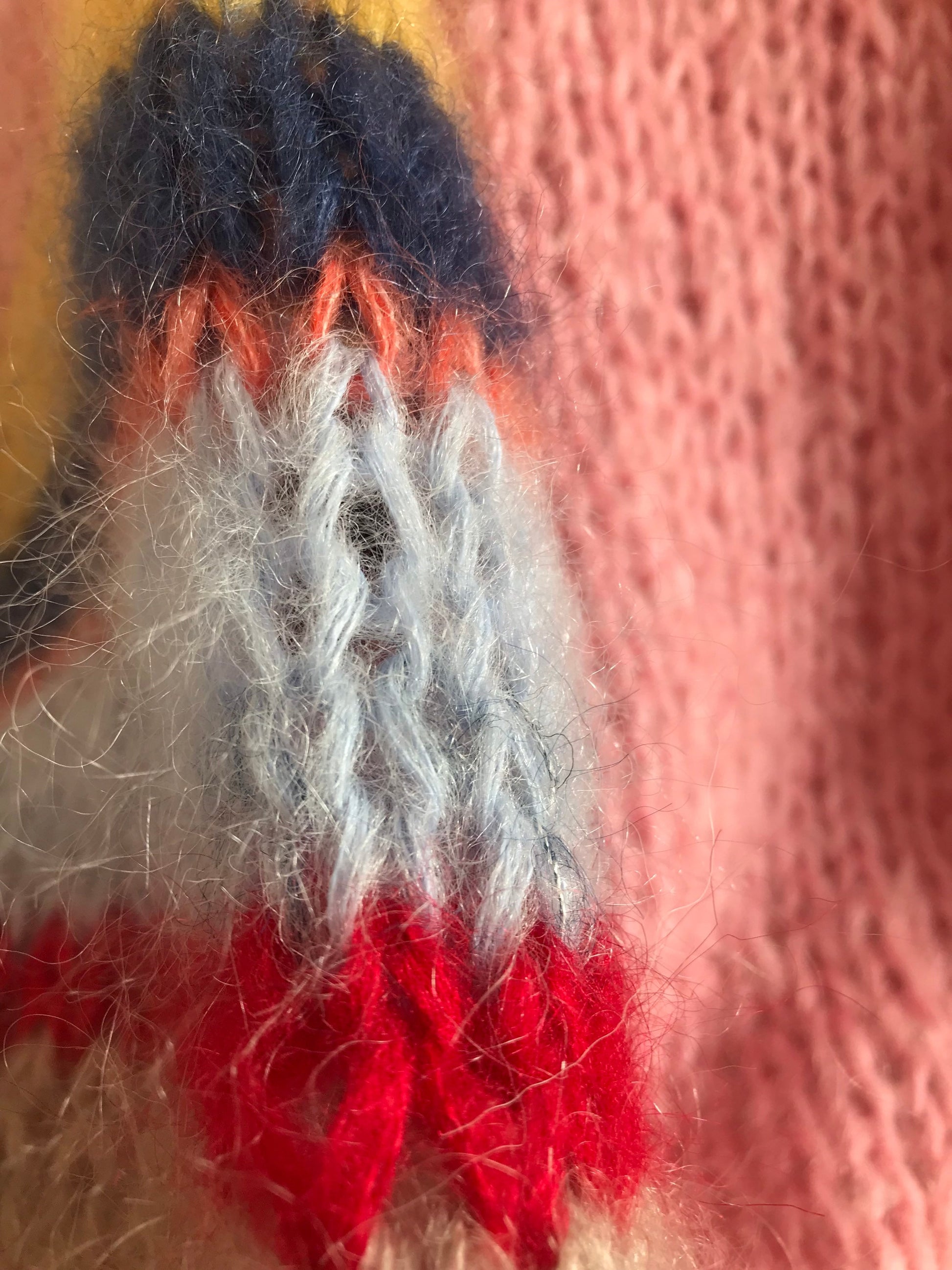 ROSE Mohair Silk Sweater, Oversized Mohair Pullover, Chunky Sweater, Pink Sweater with Striped Balloon Sleeves, Knit Multicolor Pullover
