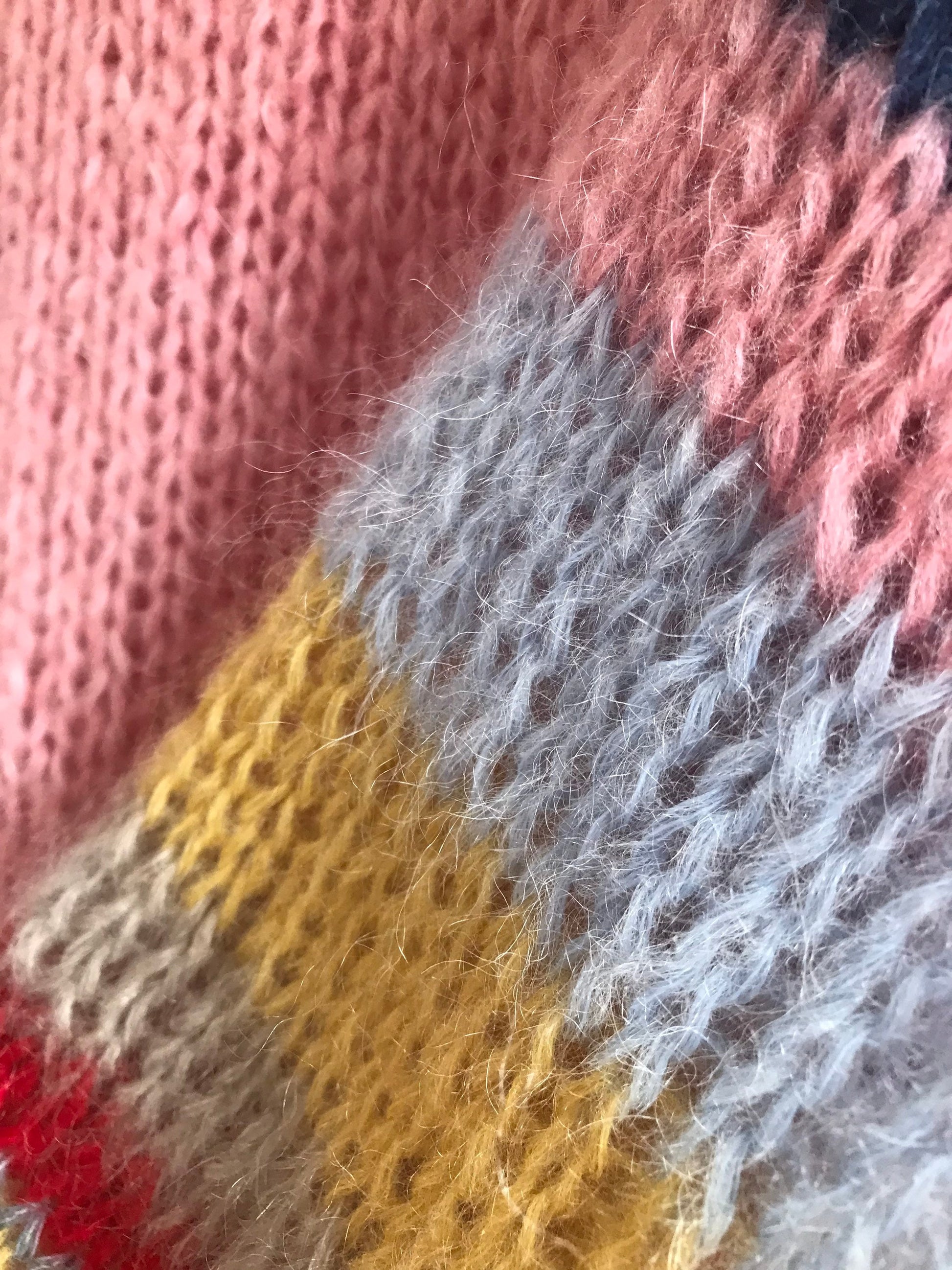 ROSE Mohair Silk Sweater, Oversized Mohair Pullover, Chunky Sweater, Pink Sweater with Striped Balloon Sleeves, Knit Multicolor Pullover