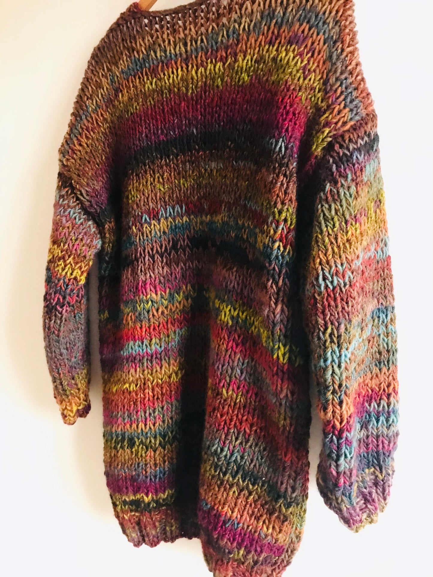 Sunny Rainbow Chunky Cardigan, Oversized Cardigan, Hand Knit Jumper , Multicolor Sweater, Winter Cardigan, Degrade Sweater, Striped Cardigan