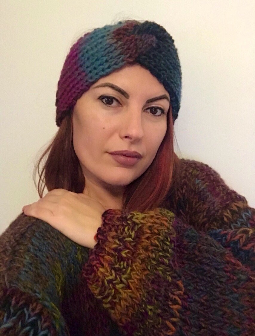 Knit Headband, Knit Turban, Winter Headband, Knitted Ear Warmer, Autumn Colors Headband, Degrade Turban