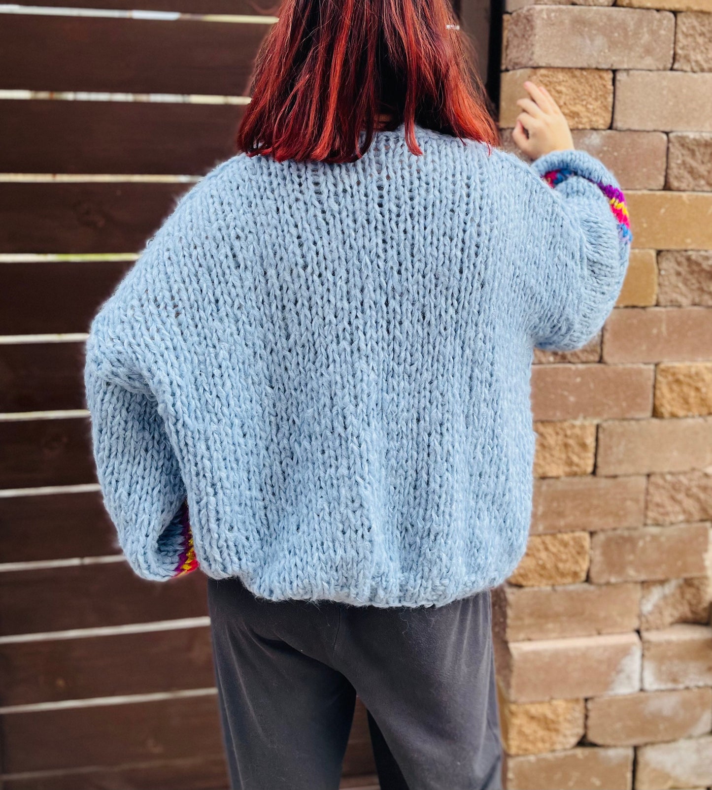 SICILIA Sky Blue Mohair Cardigan with Balloon Sleeves, Chunky Knit Sweater, Bleu Cardigan, Mohair Knit Cardigan, Soft Chunky Sweater