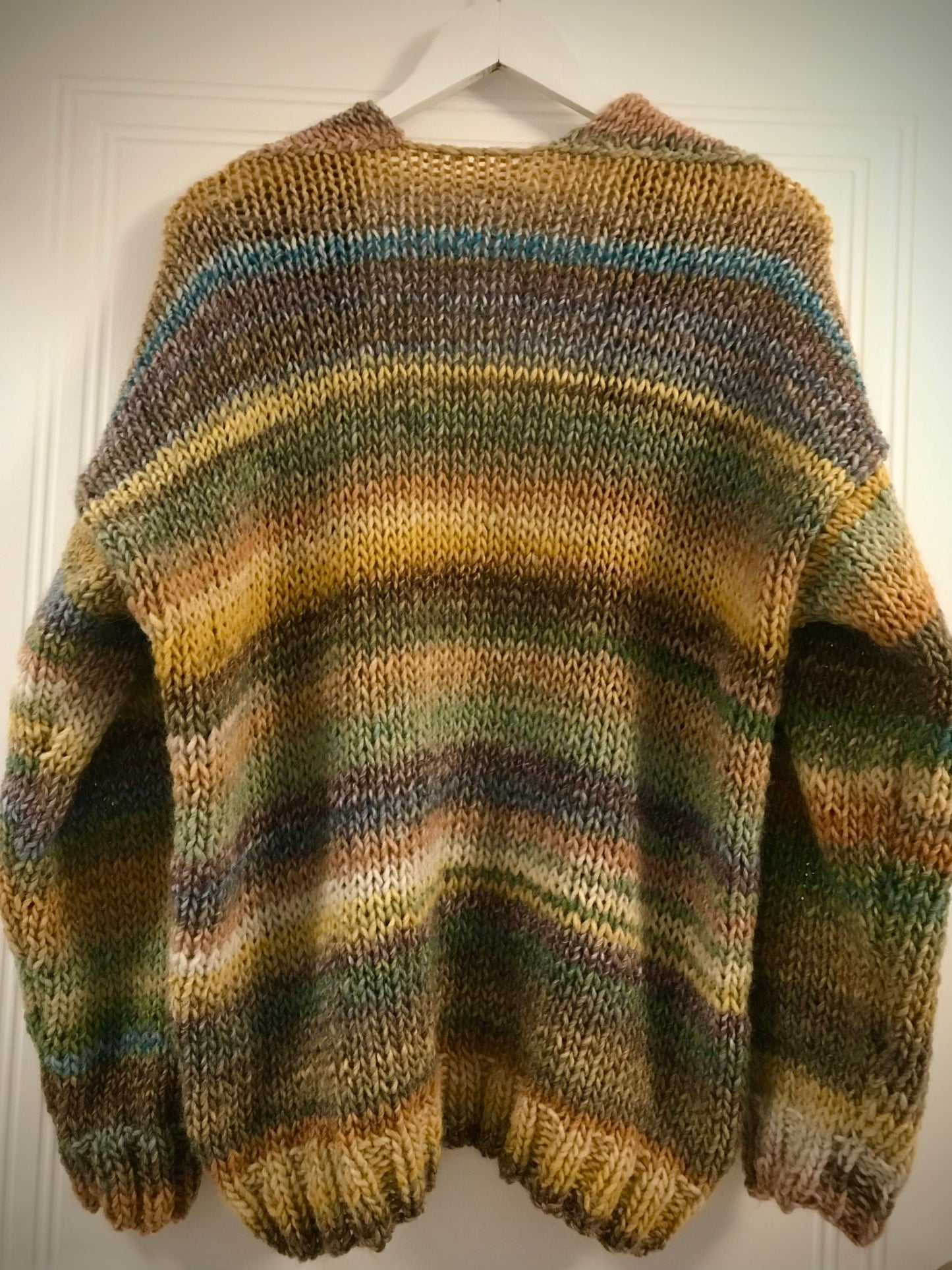 Sunny Rainbow Chunky Cardigan, Oversized Cardigan, Hand Knit Jumper , Multicolor Sweater, Winter Cardigan, Degrade Sweater, Striped Cardigan