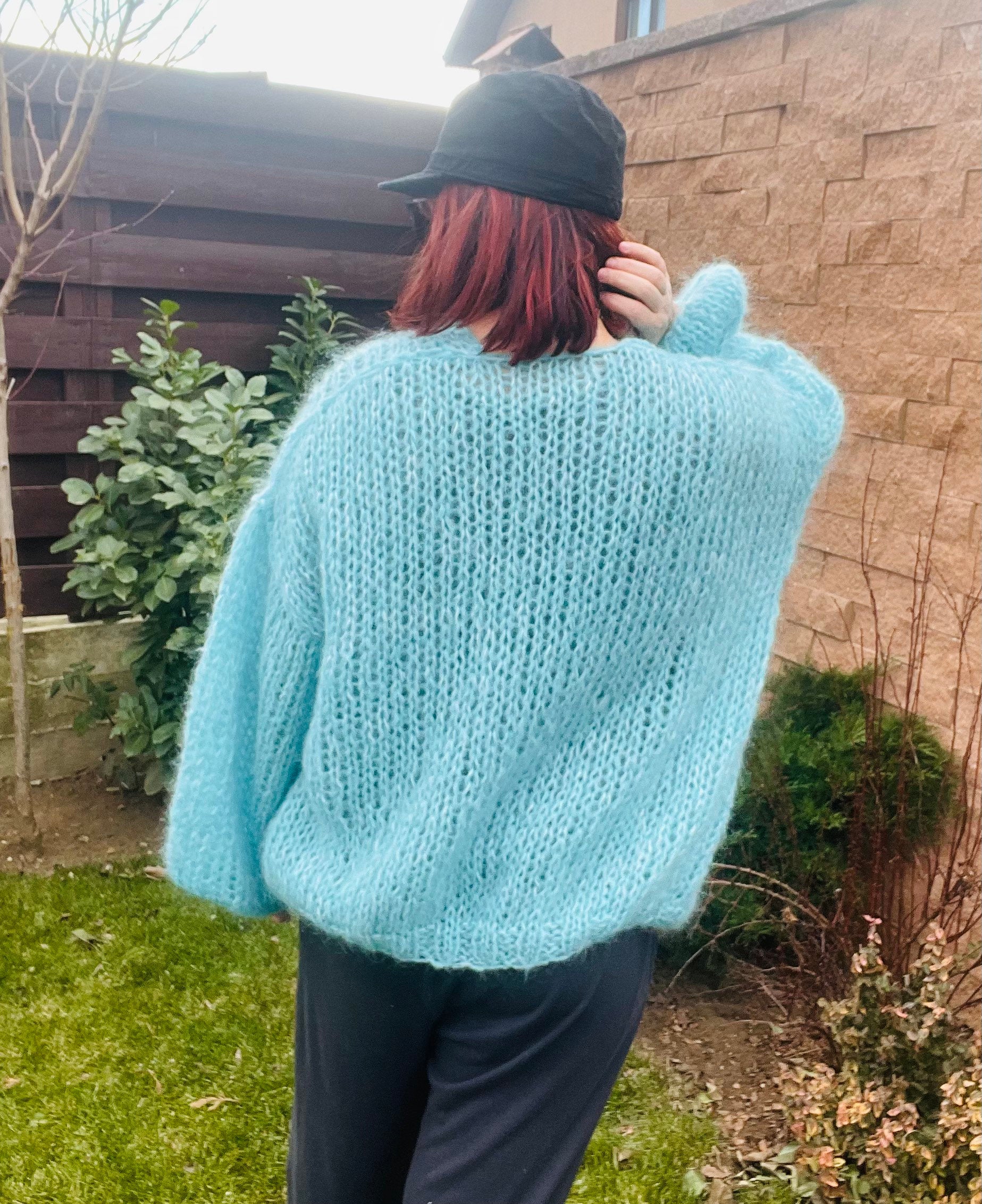 Alpaca Wool Oversized Sweater for Women, Knit Cardigan, Light