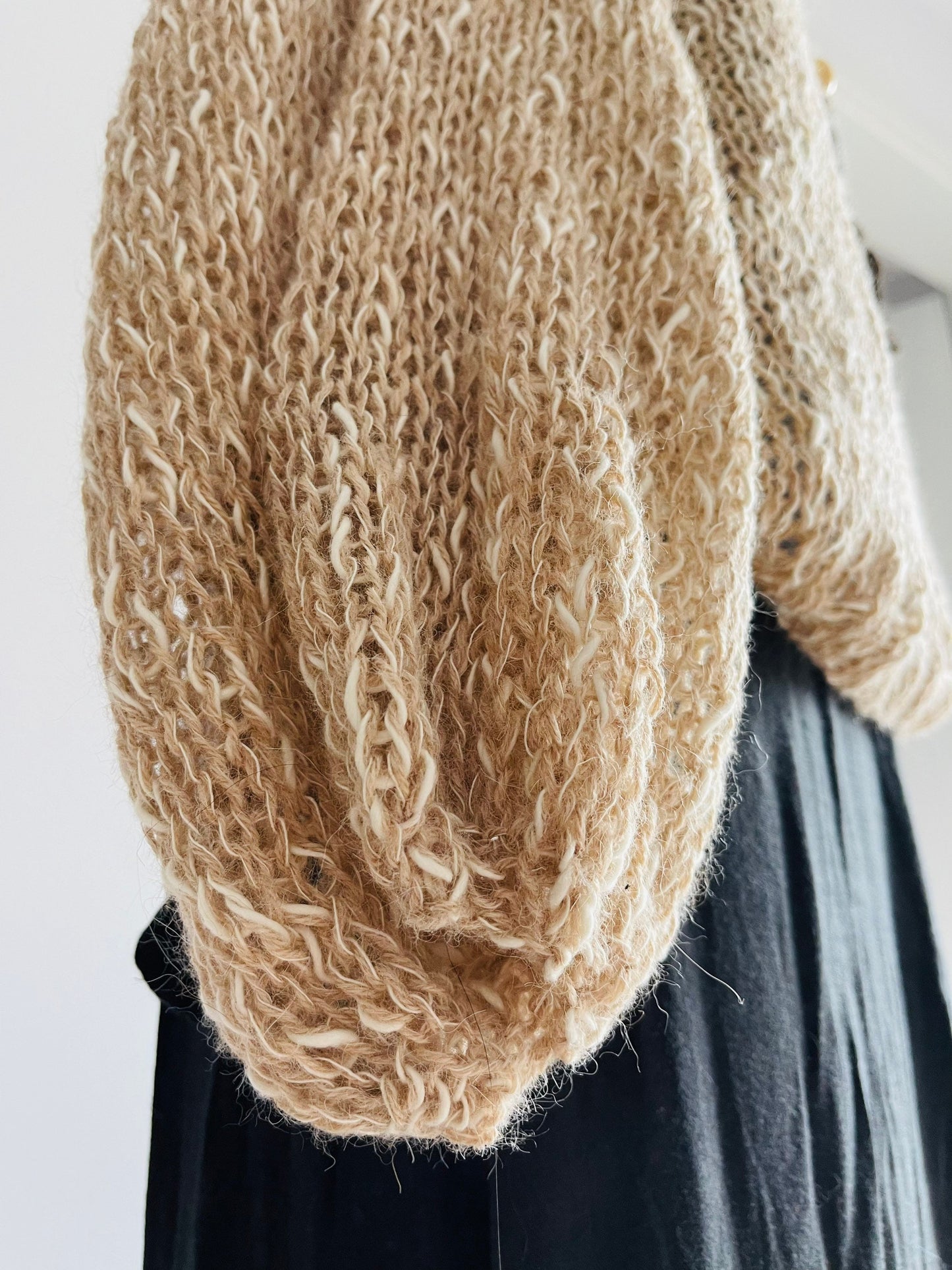 MATIRA Beige Knit Sweater, Alpaca Cotton Jumper, Nude Sweater, Light Sweater, Balloon Sleeves, Hand Knit, Ready to Ship, Natural Fibers