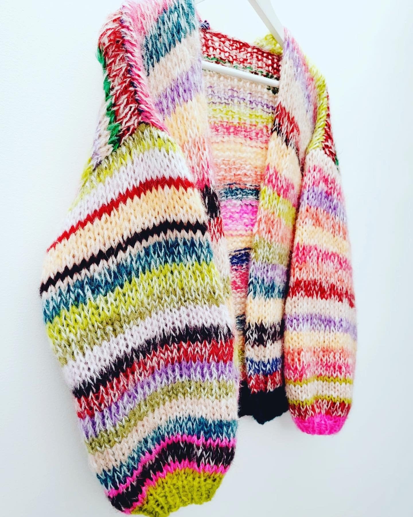 MAY Rainbow Cardigan, Knit Mohair Sweater with Balloon Sleeves, Ready to Ship, Multicolor Knit