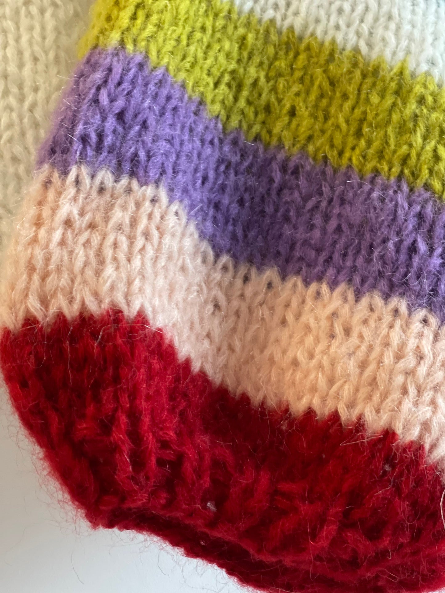 ELBA  White Mohair Pullover with Multicolor Striped Balloon Sleeves, Oversized Knit Sweater