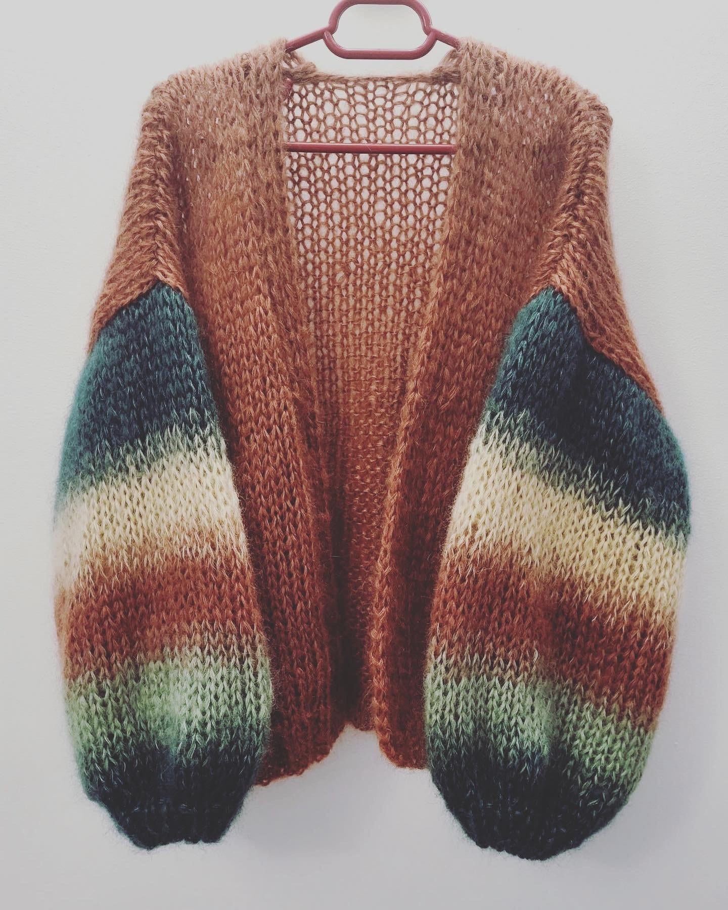 CHOCO MINT Mohair Cardigan, Brown Silk Mohair Cardigan, Knit Mohair Sweater, Brown Green Vanilla