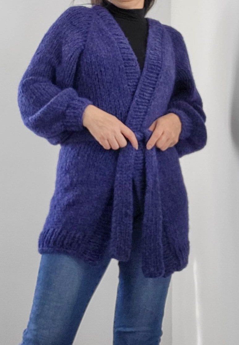 KALI Knit Cardigan with Belt, Alpaca Cardigan, Navy Sweater, Soft Belted Cardigan, Jeans Cardigan, Dark Blue Sweater