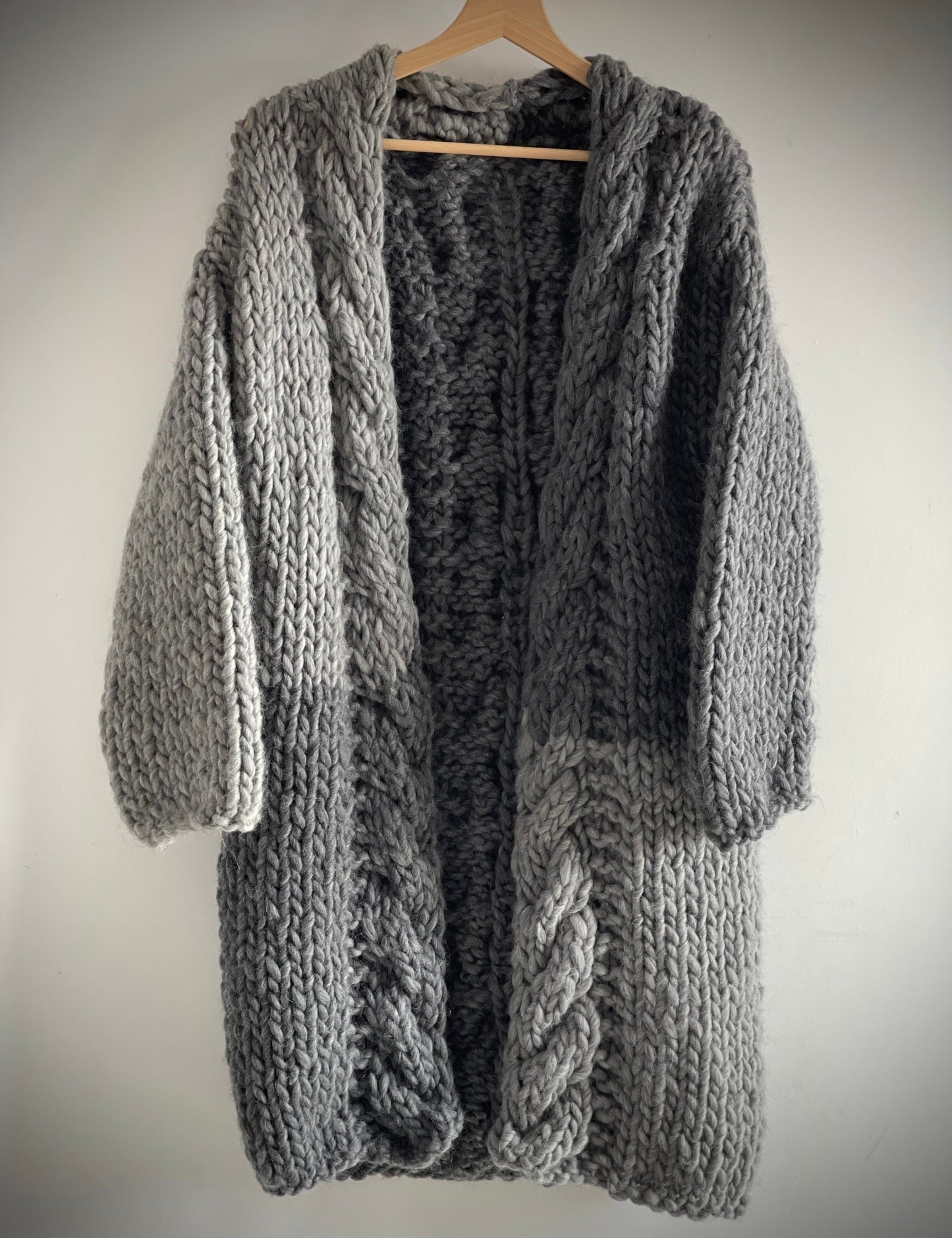 SKADI Grey Wool Long Coat, Chunky Long Cardigan, Winter Long Wool Coat, Knit Long Coat