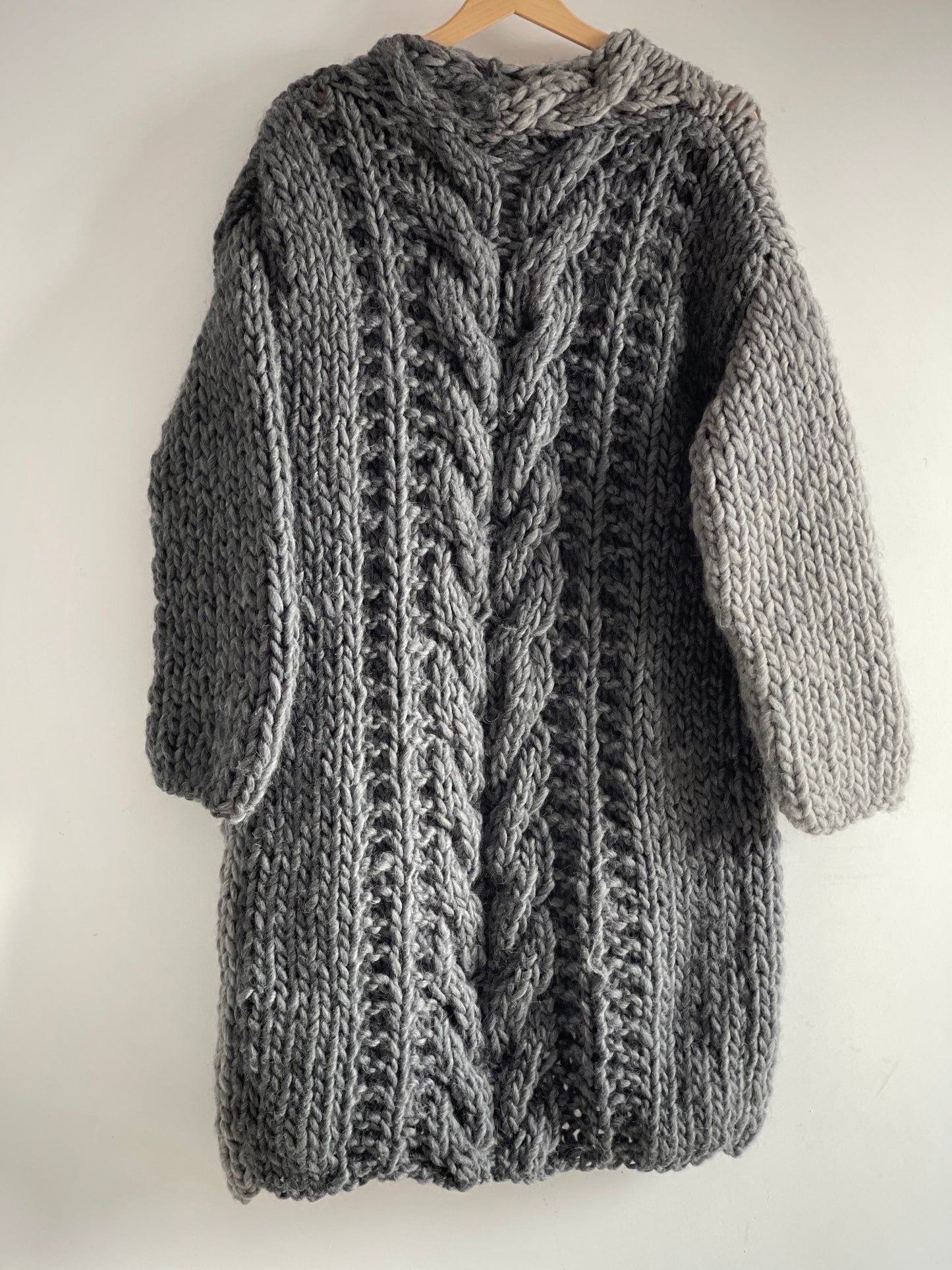 SKADI Grey Wool Long Coat, Chunky Long Cardigan, Winter Long Wool Coat, Knit Long Coat