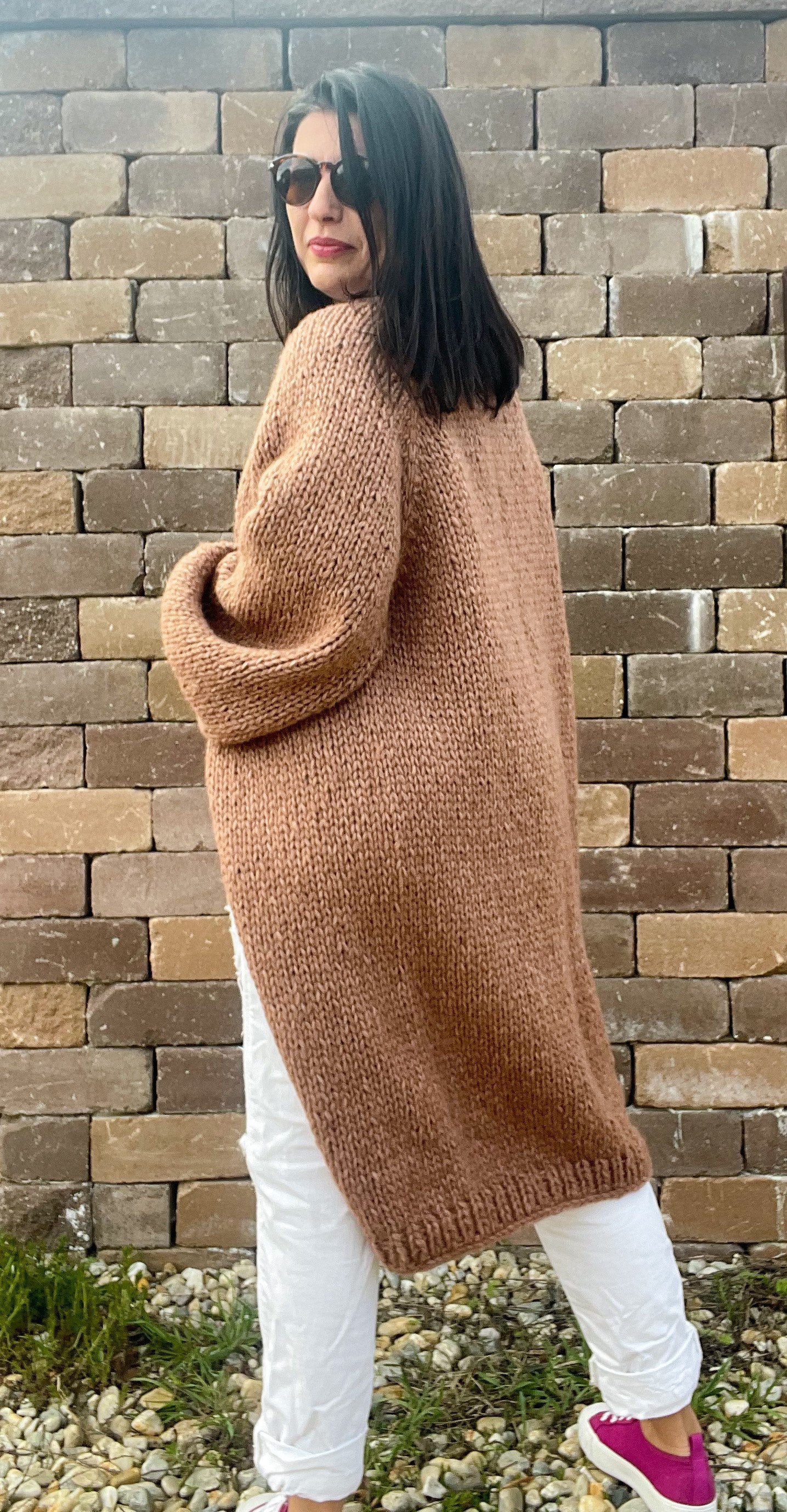 LARA Long Knit Cardigan with Belt, Milk Chocolate Brown, Soft Alpaca Merino Coat, Knit Long Cardigan, Brown Cardigan