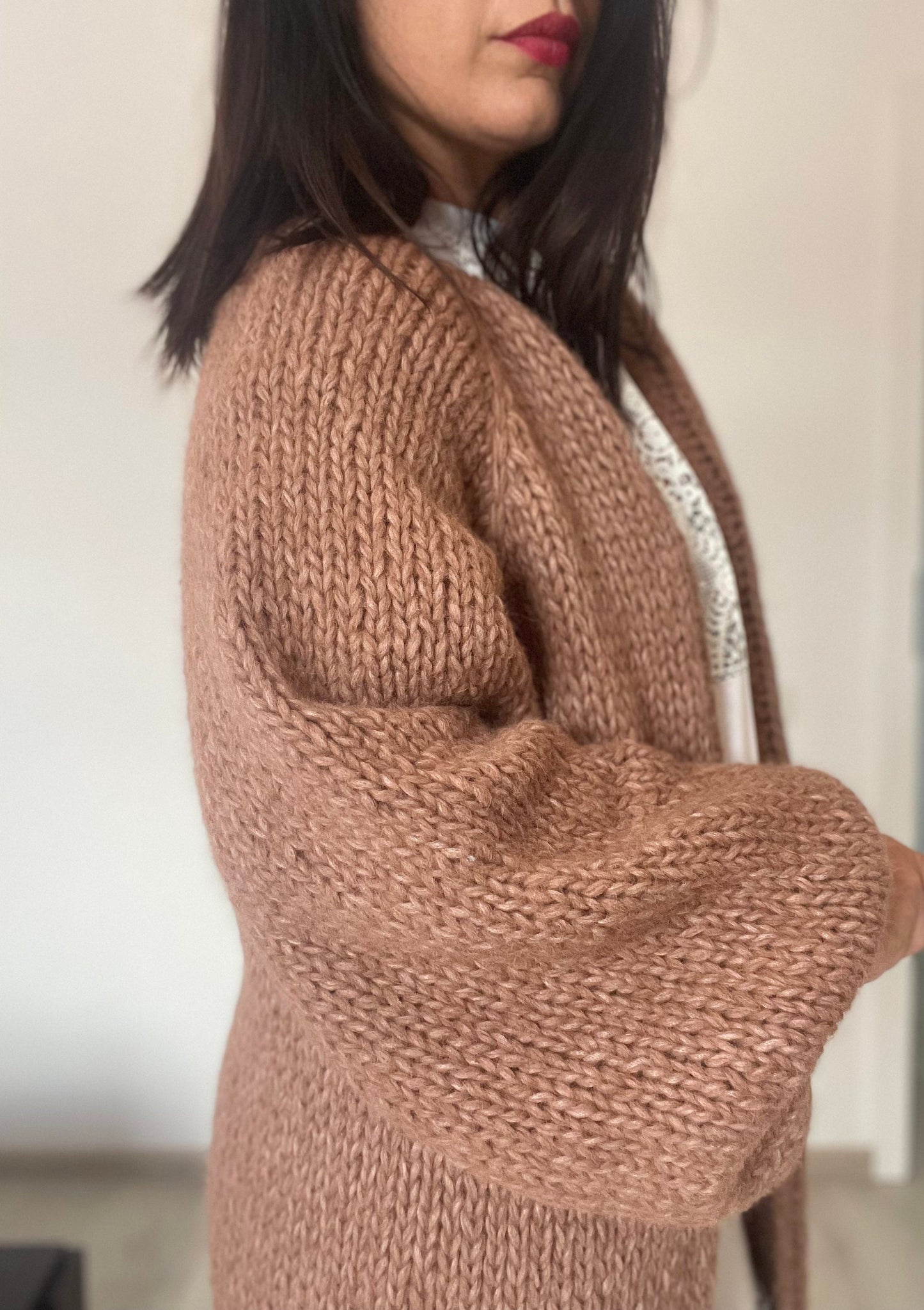 LARA Long Knit Cardigan with Belt, Milk Chocolate Brown, Soft Alpaca Merino Coat, Knit Long Cardigan, Brown Cardigan