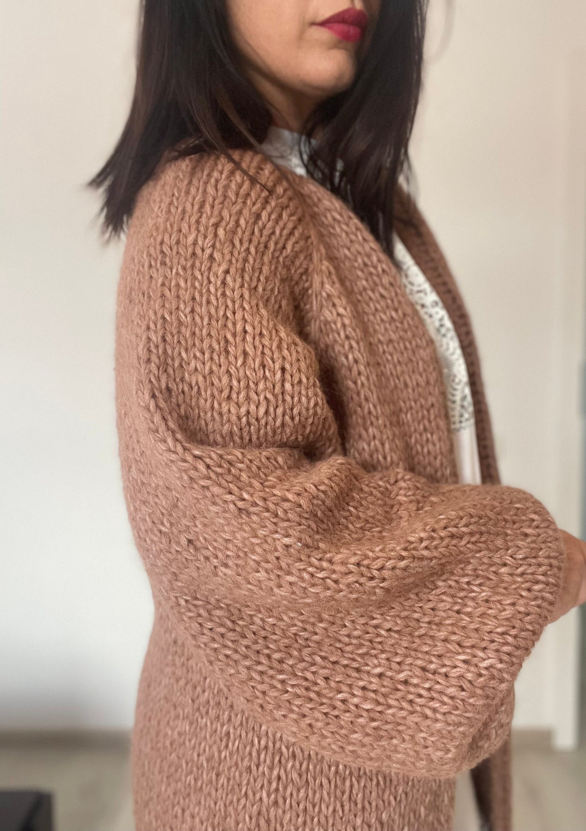 LARA Long Knit Cardigan with Belt, Milk Chocolate Brown, Soft Alpaca Merino Coat, Knit Long Cardigan, Brown Cardigan