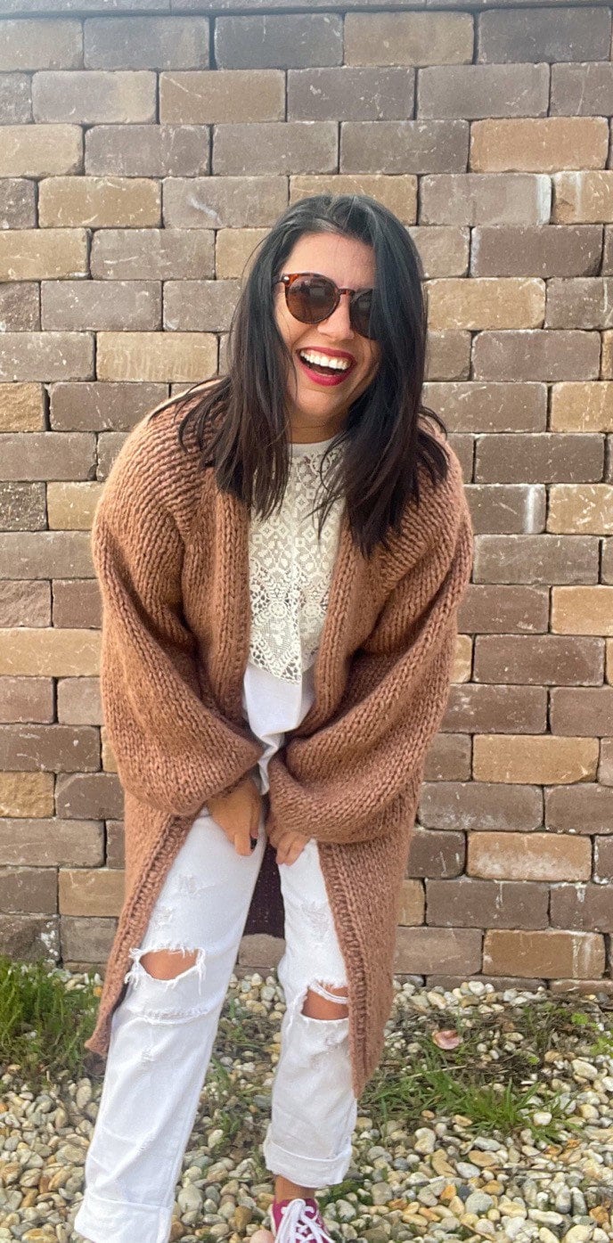 LARA Long Knit Cardigan with Belt, Milk Chocolate Brown, Soft Alpaca Merino Coat, Knit Long Cardigan, Brown Cardigan