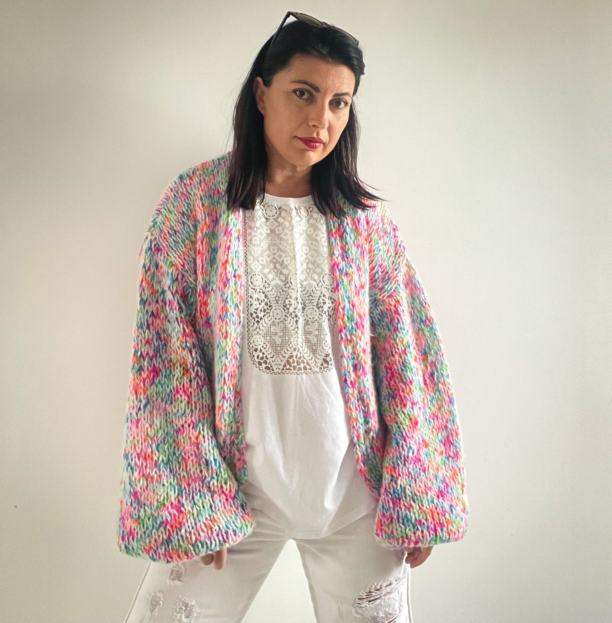BONBON Knit Cardigan, Multicolor Mohair Cardigan, Colorful Sweater, Ready to Ship