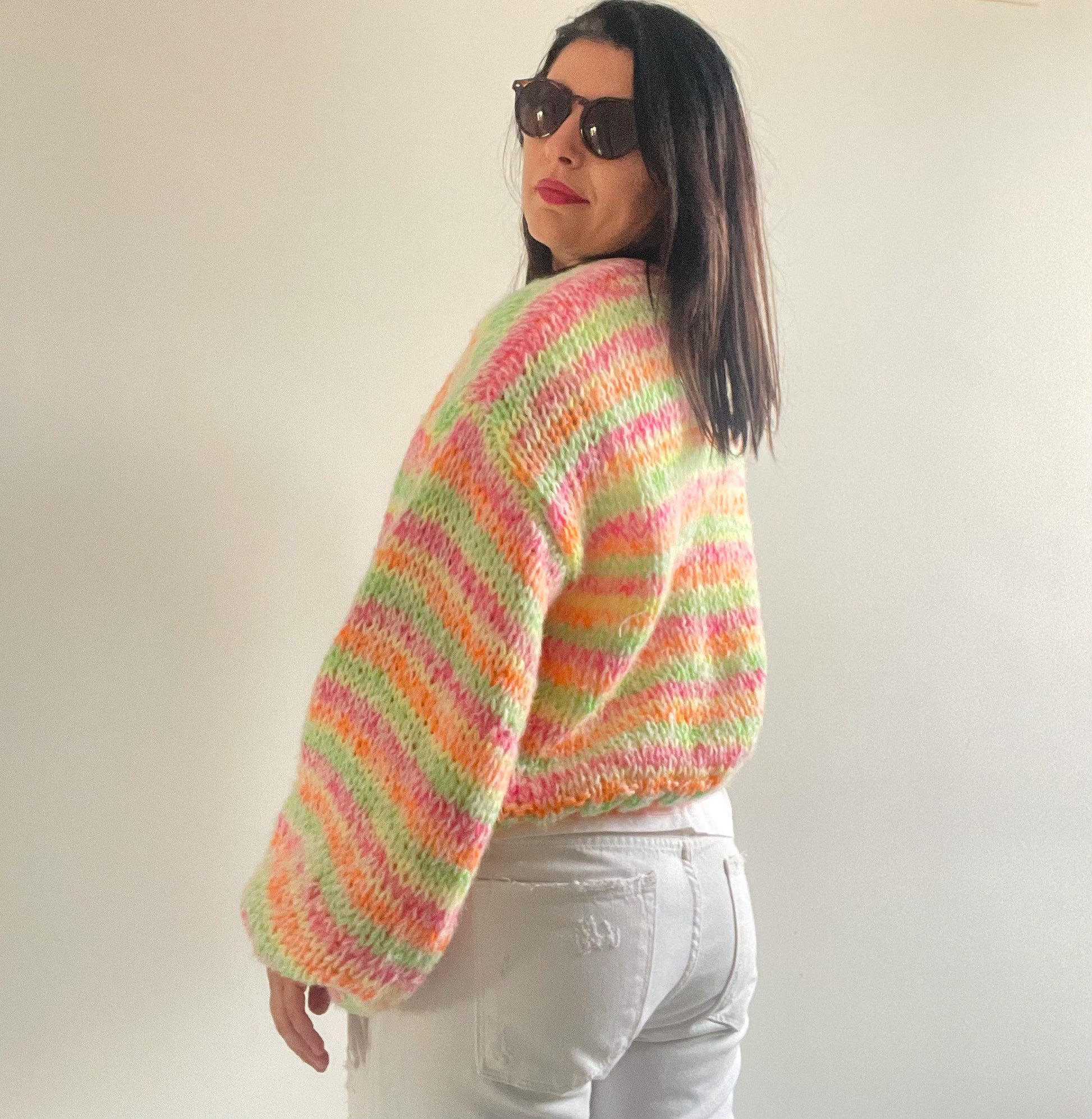 NOVA Cropped Cardigan, Knit Multicolor Cardigan, Short Colorful Sweater, Neon Colors, Airy Cropped Cardigan, Soft Short Cardigan