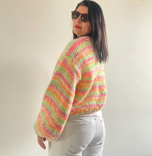 NOVA Cropped Cardigan, Knit Multicolor Cardigan, Short Colorful Sweater, Neon Colors, Airy Cropped Cardigan, Soft Short Cardigan
