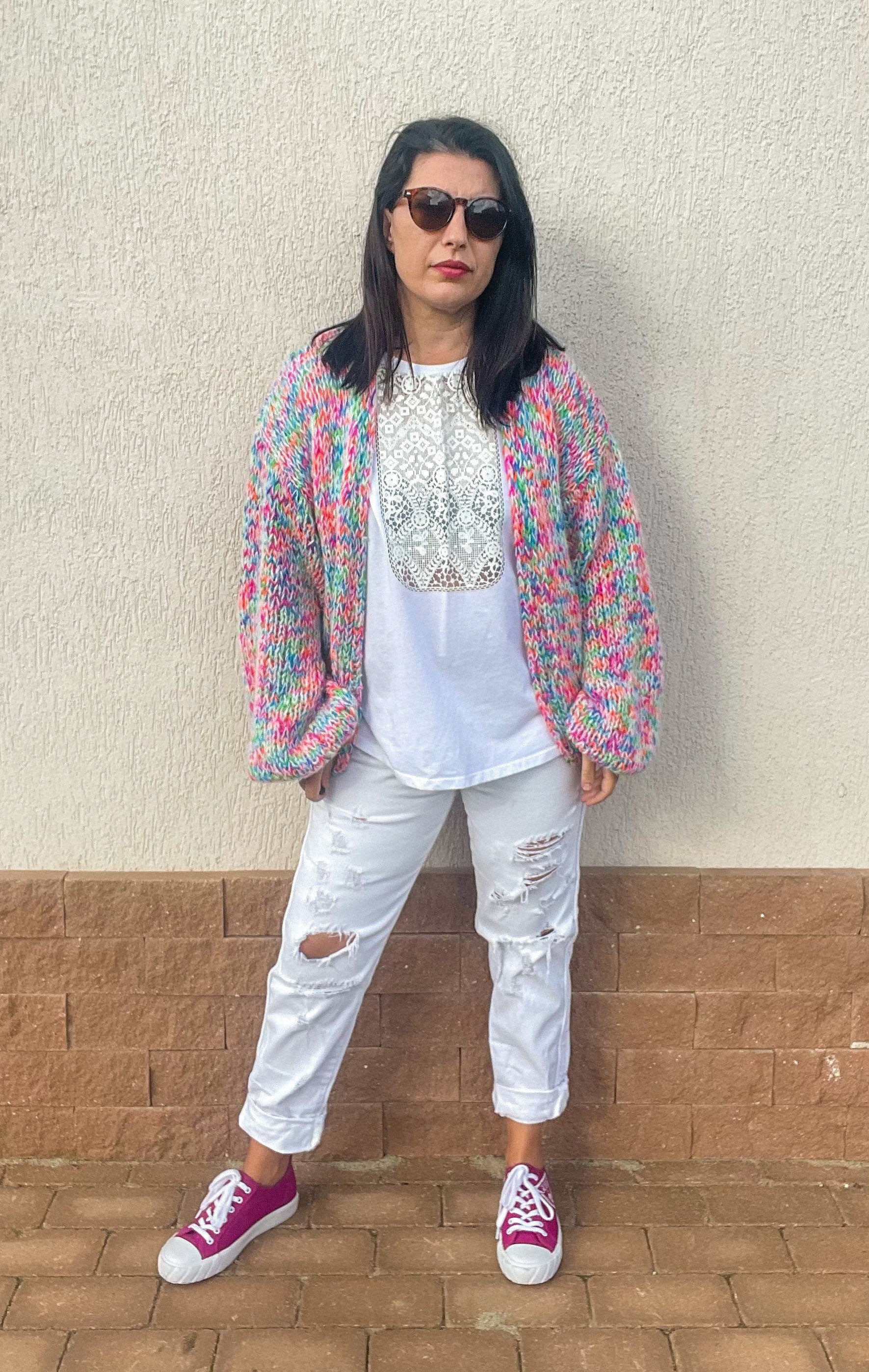 BONBON Knit Cardigan, Multicolor Mohair Cardigan, Colorful Sweater, Ready to Ship