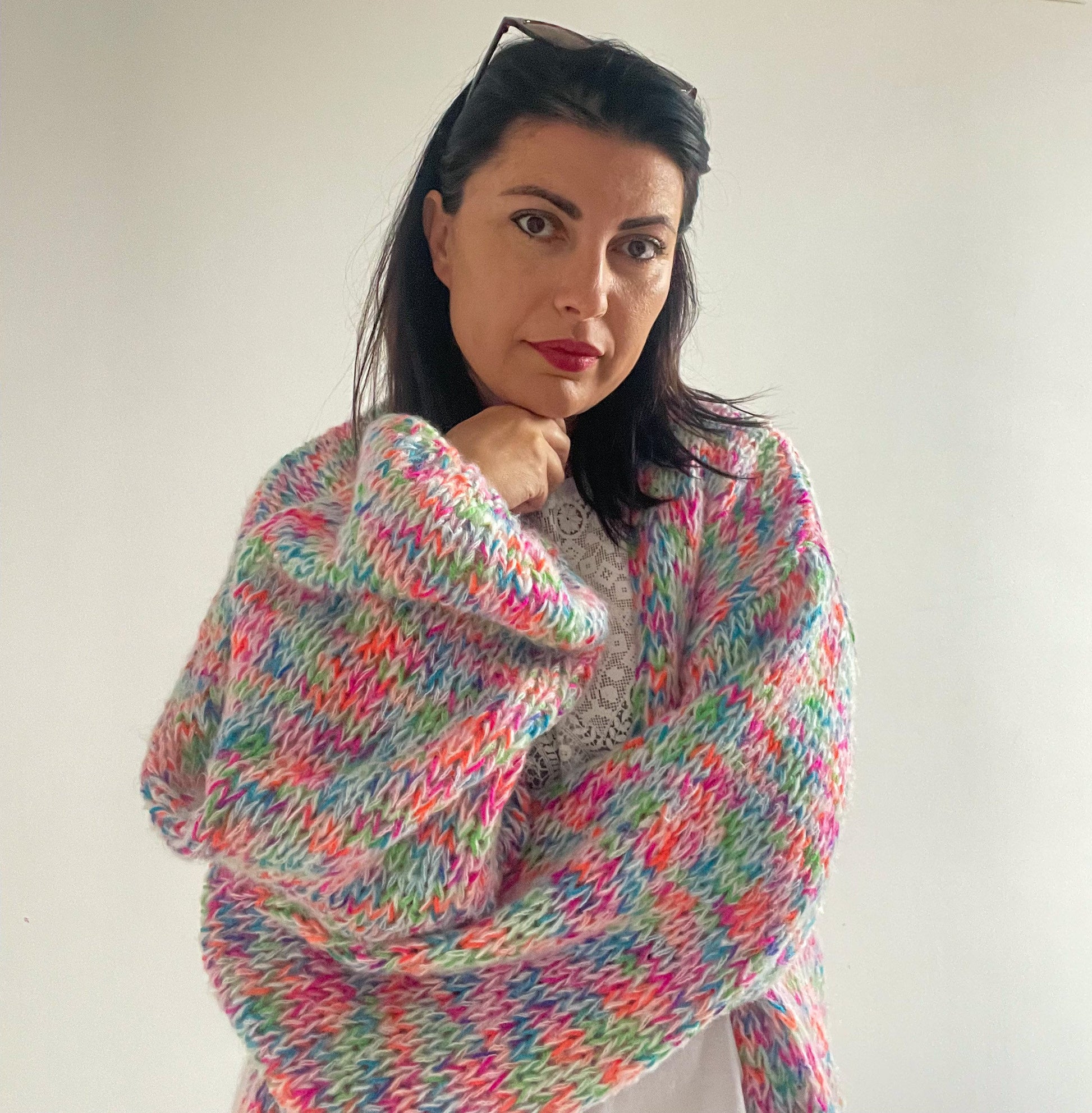 BONBON Knit Cardigan, Multicolor Mohair Cardigan, Colorful Sweater, Ready to Ship