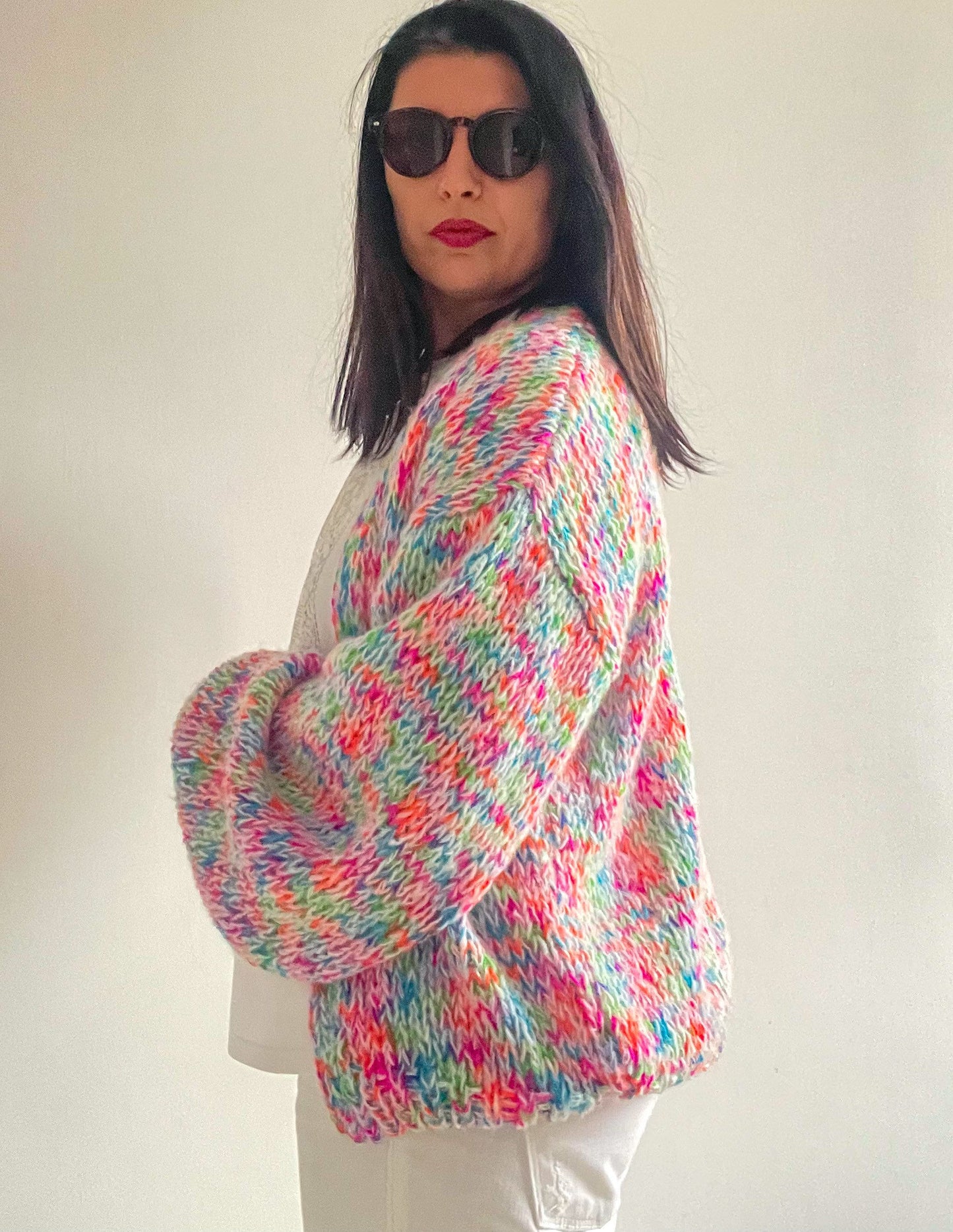 BONBON Knit Cardigan, Multicolor Mohair Cardigan, Colorful Sweater, Ready to Ship