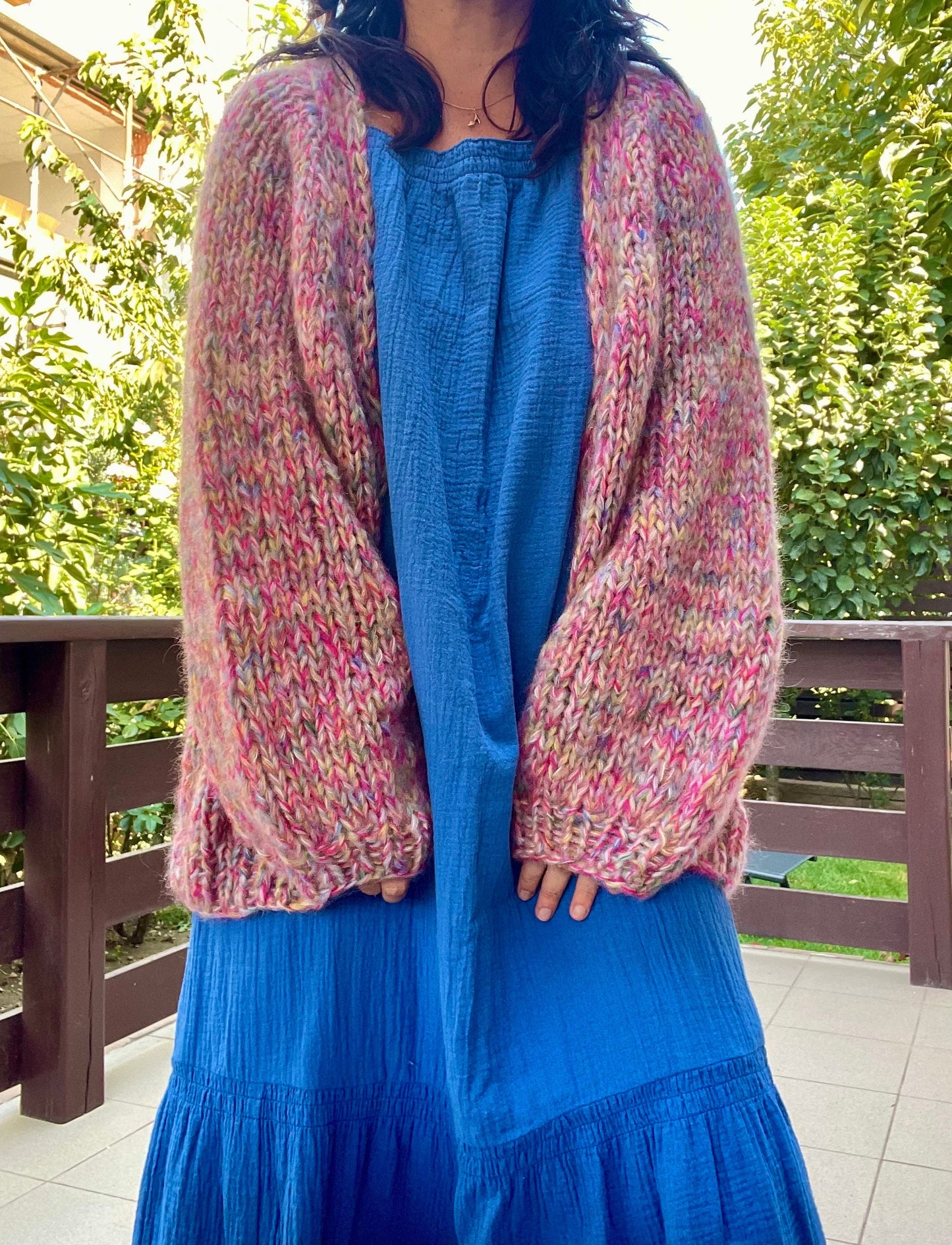 ANEMONE Silk Mohair Cardigan with Balloon Sleeves, Relaxed Fit, Hand Knit, Multicolor Jumper, Colourful Cardigan, Multicolor Cardigan