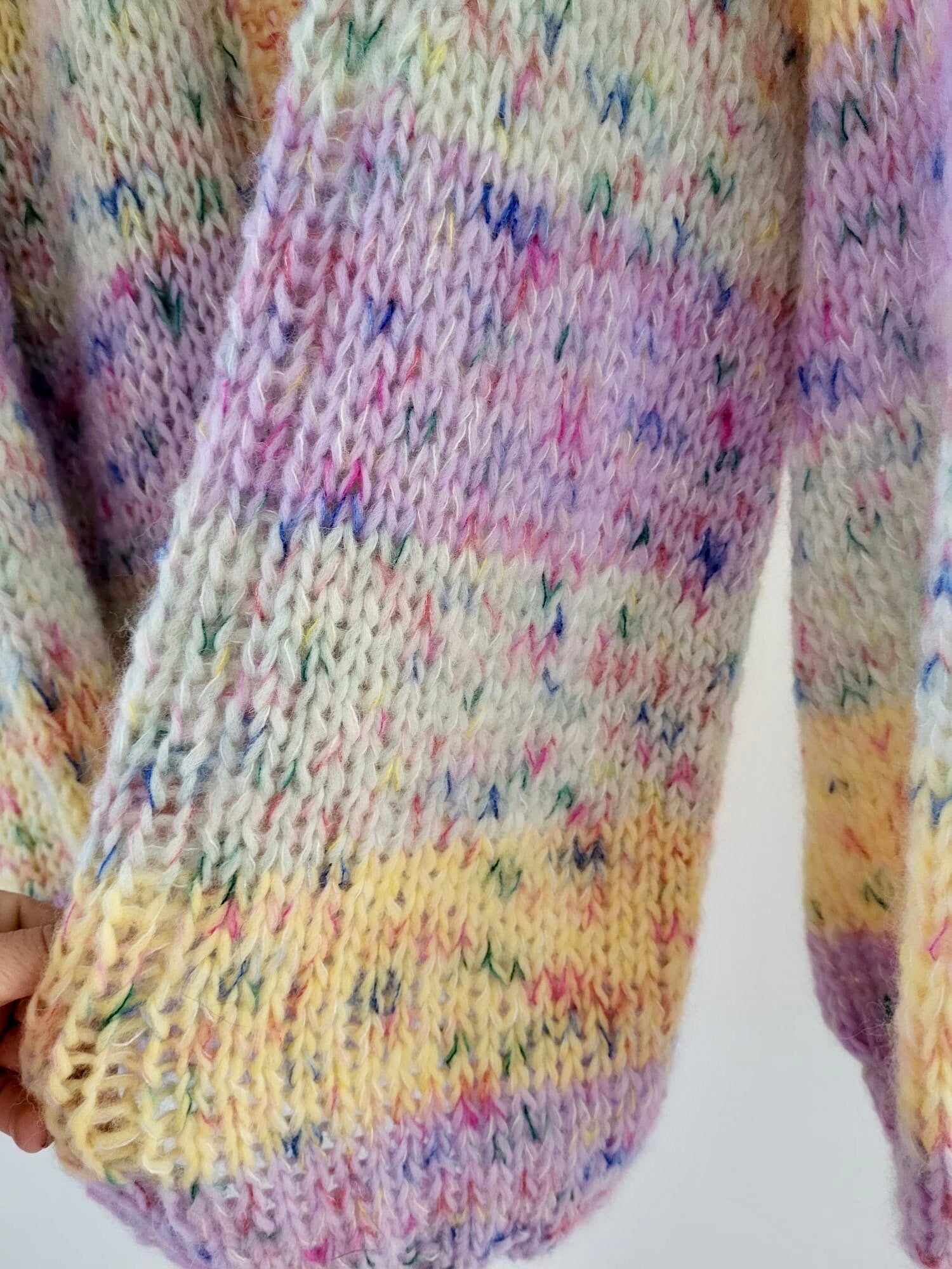 LEELA Alpaca Mohair Cardigan with Balloon Sleeves, Relaxed Fit, Hand Knit, Pastel Cardigan, Colourful Cardigan, Multicolor Cardigan