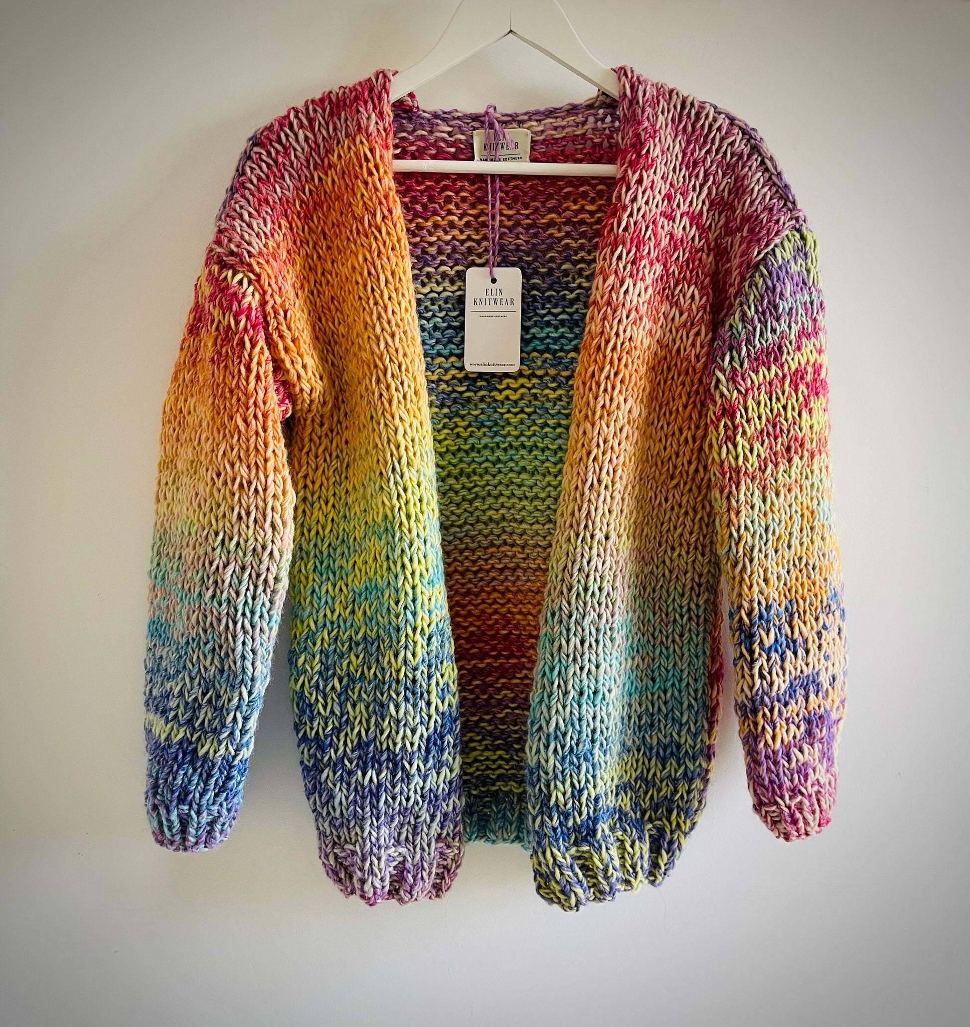 VIVA Rainbow Chunky Cardigan, Oversized Cardigan, Hand Knit Jumper , Multicolor Sweater, Winter Cardigan, Ombre Sweater, Wool Blend Cardigan