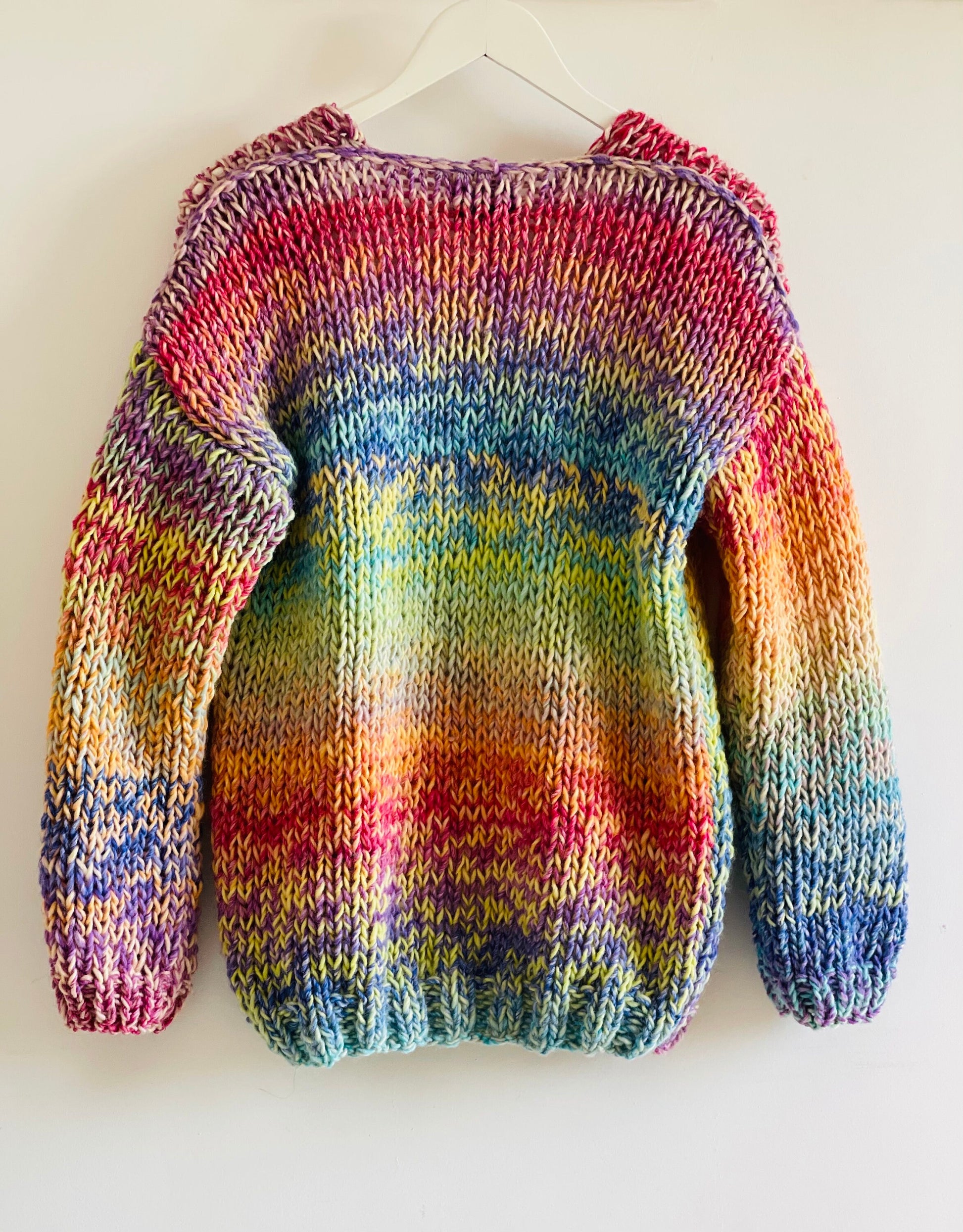 VIVA Rainbow Chunky Cardigan, Oversized Cardigan, Hand Knit Jumper , Multicolor Sweater, Winter Cardigan, Ombre Sweater, Wool Blend Cardigan