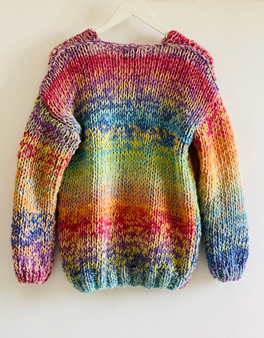 VIVA Rainbow Chunky Cardigan, Oversized Cardigan, Hand Knit Jumper , Multicolor Sweater, Winter Cardigan, Ombre Sweater, Wool Blend Cardigan