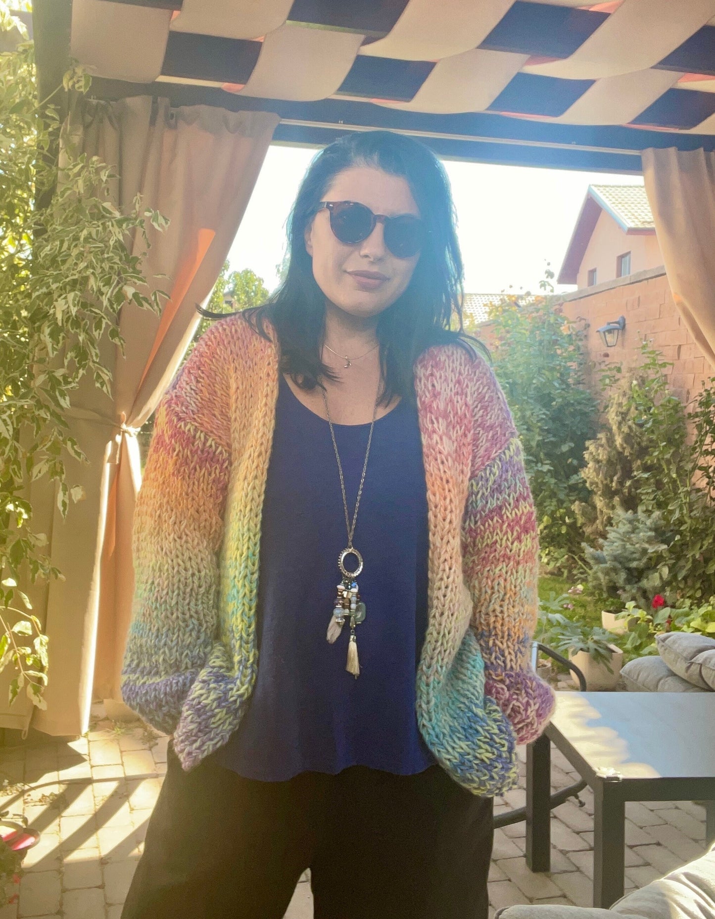 VIVA Rainbow Chunky Cardigan, Oversized Cardigan, Hand Knit Jumper , Multicolor Sweater, Winter Cardigan, Ombre Sweater, Wool Blend Cardigan